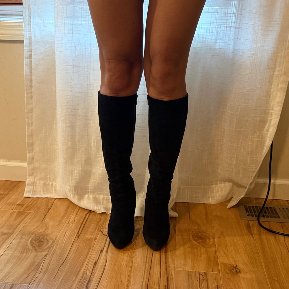 Christian Louboutin Black Knee-High Suede Heeled Boots